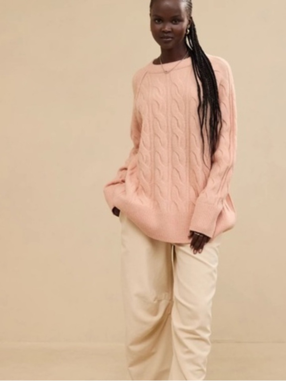 Aerie pink oversized soft cable knit sweater XS - Picture 4 of 11